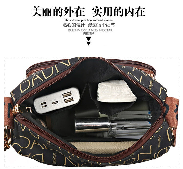 Printed Nylon Bag Crossbody Bag Women's Bag Middle-aged and Elderly Mother's Bag Lightweight Waterproof Shoulder Bag Casual Large Capacity Cloth Bag