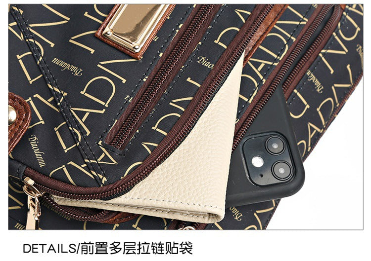 Printed Nylon Bag Crossbody Bag Women's Bag Middle-aged and Elderly Mother's Bag Lightweight Waterproof Shoulder Bag Casual Large Capacity Cloth Bag
