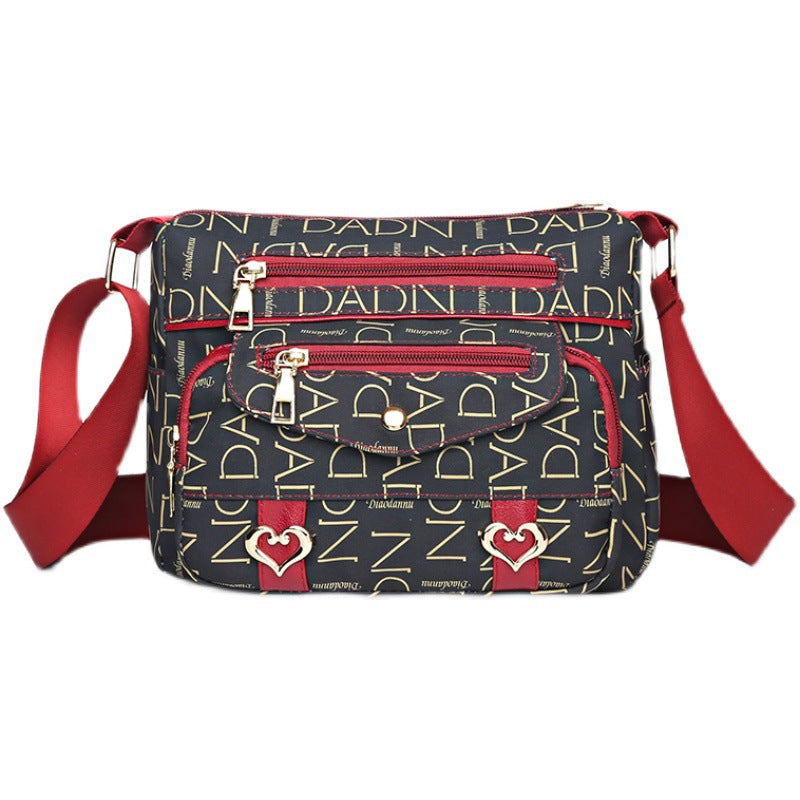 Printed Nylon Bag Crossbody Bag Women's Bag Middle-aged and Elderly Mother's Bag Lightweight Waterproof Shoulder Bag Casual Large Capacity Cloth Bag