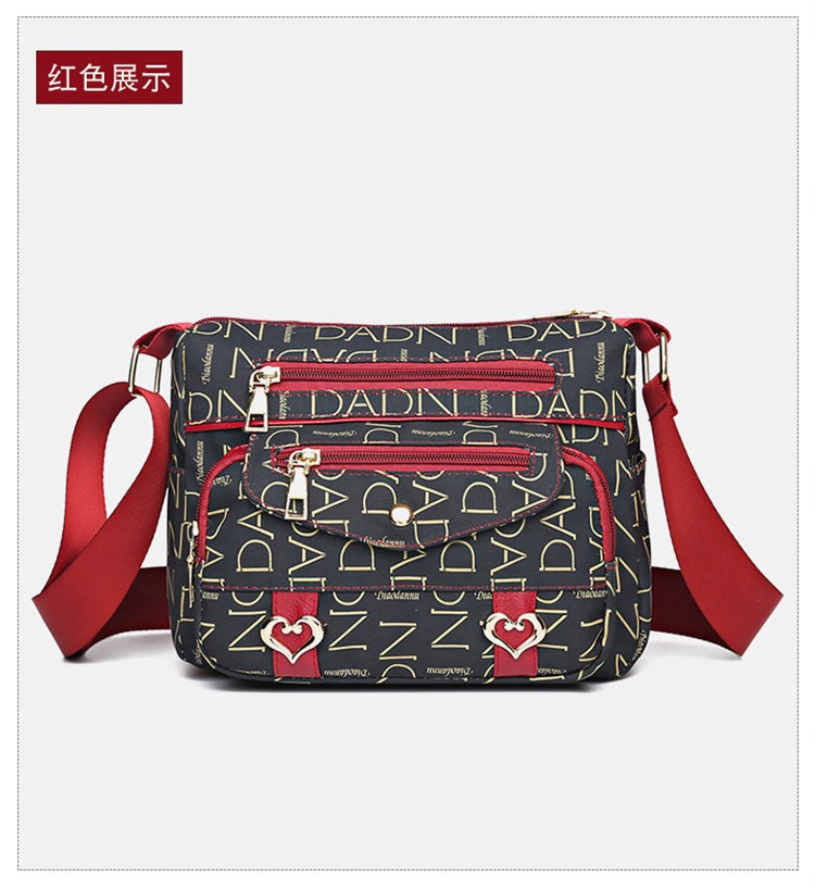 Printed Nylon Bag Crossbody Bag Women's Bag Middle-aged and Elderly Mother's Bag Lightweight Waterproof Shoulder Bag Casual Large Capacity Cloth Bag