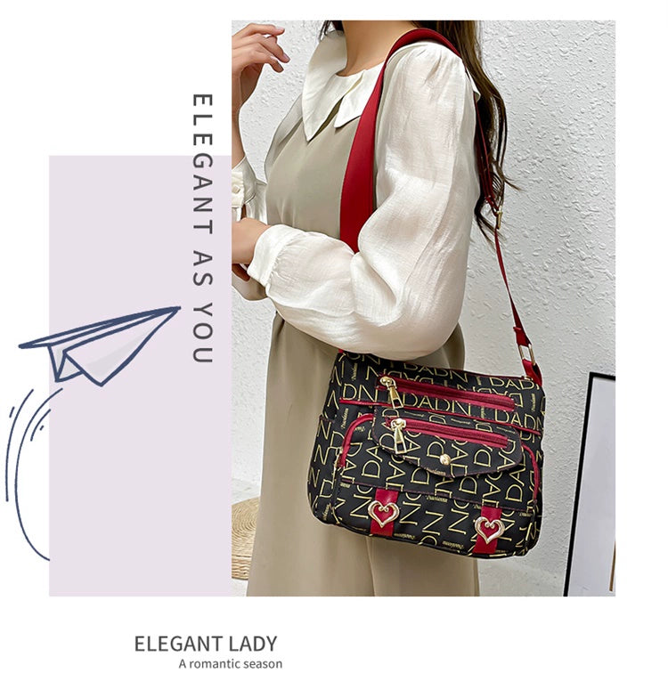 Printed Nylon Bag Crossbody Bag Women's Bag Middle-aged and Elderly Mother's Bag Lightweight Waterproof Shoulder Bag Casual Large Capacity Cloth Bag