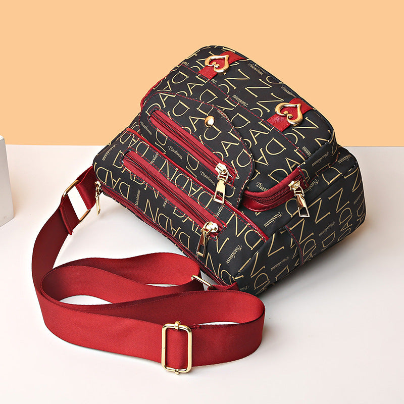 Printed Nylon Bag Crossbody Bag Women's Bag Middle-aged and Elderly Mother's Bag Lightweight Waterproof Shoulder Bag Casual Large Capacity Cloth Bag