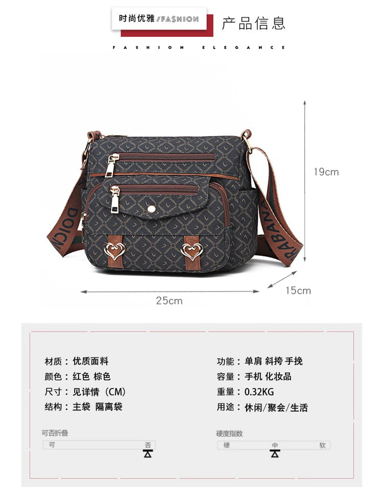 Printed Nylon Bag Crossbody Bag Women's Bag Middle-aged and Elderly Mother's Bag Lightweight Waterproof Shoulder Bag Casual Large Capacity Cloth Bag
