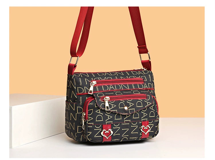 Printed Nylon Bag Crossbody Bag Women's Bag Middle-aged and Elderly Mother's Bag Lightweight Waterproof Shoulder Bag Casual Large Capacity Cloth Bag