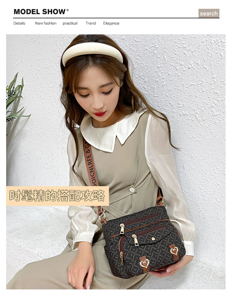 Printed Nylon Bag Crossbody Bag Women's Bag Middle-aged and Elderly Mother's Bag Lightweight Waterproof Shoulder Bag Casual Large Capacity Cloth Bag
