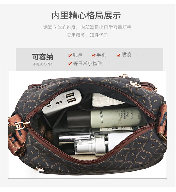 Printed Nylon Bag Crossbody Bag Women's Bag Middle-aged and Elderly Mother's Bag Lightweight Waterproof Shoulder Bag Casual Large Capacity Cloth Bag