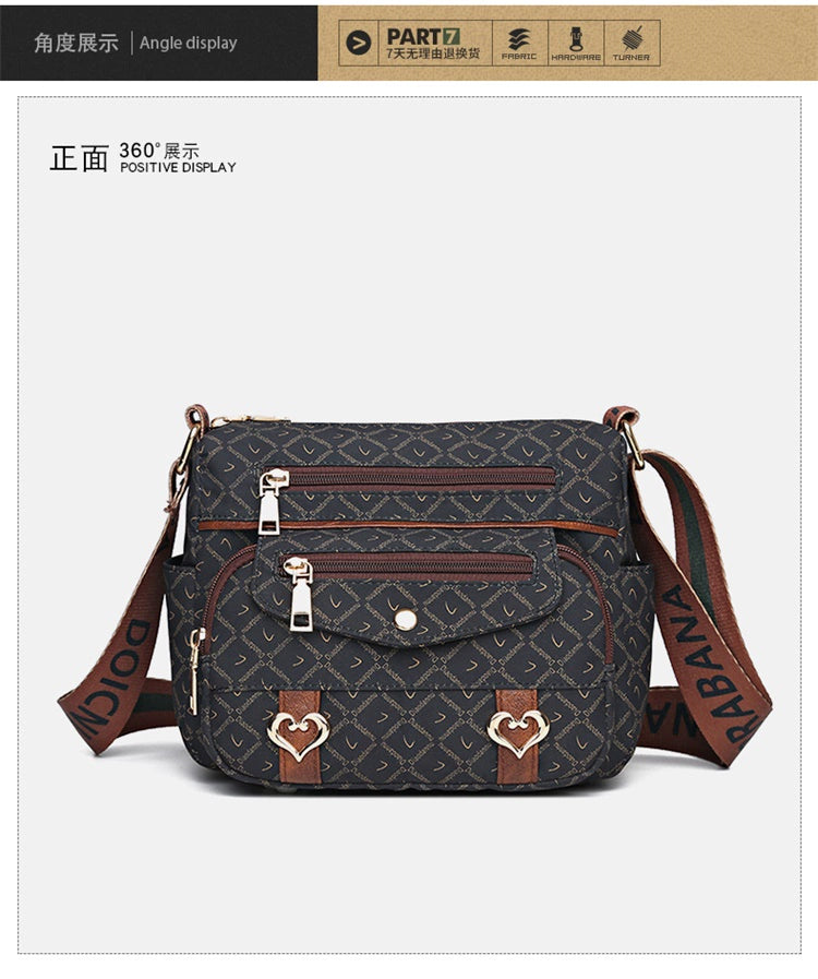 Printed Nylon Bag Crossbody Bag Women's Bag Middle-aged and Elderly Mother's Bag Lightweight Waterproof Shoulder Bag Casual Large Capacity Cloth Bag