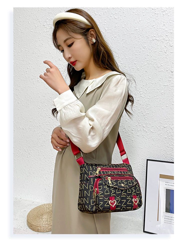 Printed Nylon Bag Crossbody Bag Women's Bag Middle-aged and Elderly Mother's Bag Lightweight Waterproof Shoulder Bag Casual Large Capacity Cloth Bag