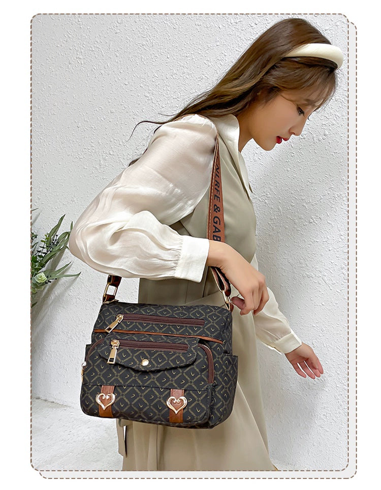 Printed Nylon Bag Crossbody Bag Women's Bag Middle-aged and Elderly Mother's Bag Lightweight Waterproof Shoulder Bag Casual Large Capacity Cloth Bag