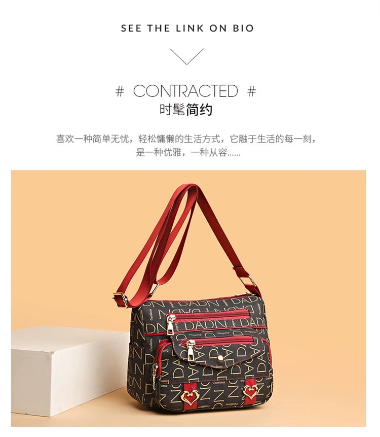 Printed Nylon Bag Crossbody Bag Women's Bag Middle-aged and Elderly Mother's Bag Lightweight Waterproof Shoulder Bag Casual Large Capacity Cloth Bag