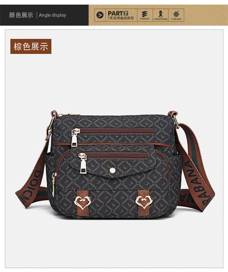 Printed Nylon Bag Crossbody Bag Women's Bag Middle-aged and Elderly Mother's Bag Lightweight Waterproof Shoulder Bag Casual Large Capacity Cloth Bag