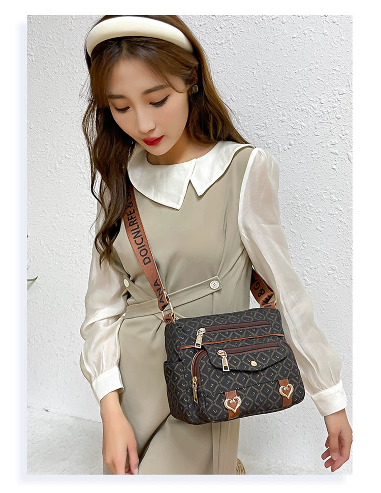 Printed Nylon Bag Crossbody Bag Women's Bag Middle-aged and Elderly Mother's Bag Lightweight Waterproof Shoulder Bag Casual Large Capacity Cloth Bag