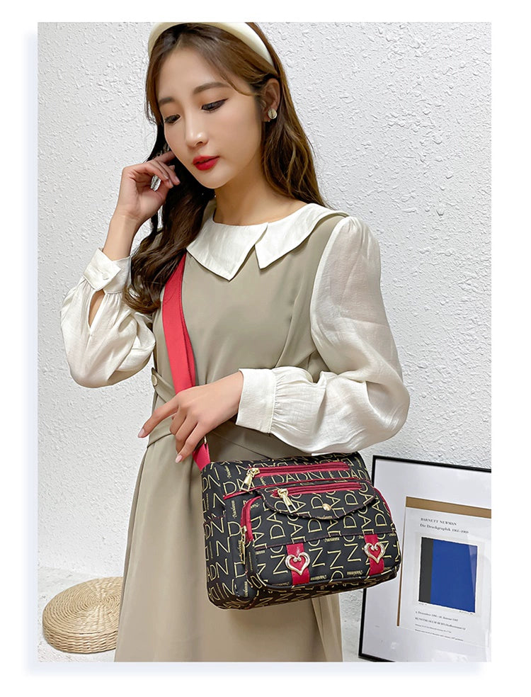 Printed Nylon Bag Crossbody Bag Women's Bag Middle-aged and Elderly Mother's Bag Lightweight Waterproof Shoulder Bag Casual Large Capacity Cloth Bag