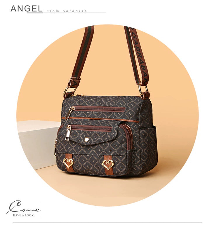 Printed Nylon Bag Crossbody Bag Women's Bag Middle-aged and Elderly Mother's Bag Lightweight Waterproof Shoulder Bag Casual Large Capacity Cloth Bag