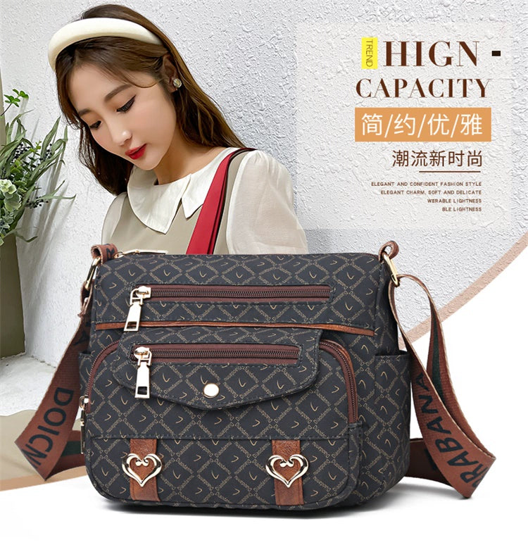 Printed Nylon Bag Crossbody Bag Women's Bag Middle-aged and Elderly Mother's Bag Lightweight Waterproof Shoulder Bag Casual Large Capacity Cloth Bag