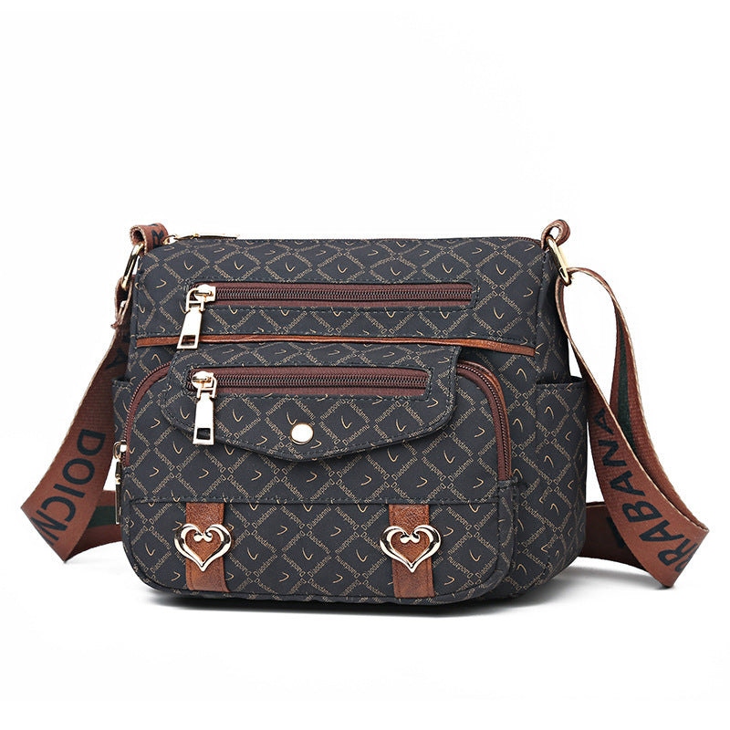 Printed Nylon Bag Crossbody Bag Women's Bag Middle-aged and Elderly Mother's Bag Lightweight Waterproof Shoulder Bag Casual Large Capacity Cloth Bag