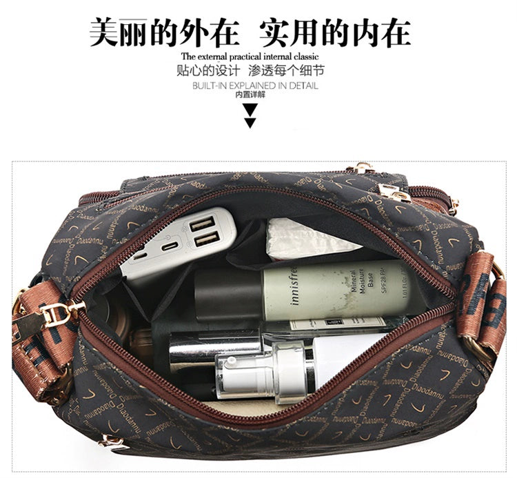 Printed Nylon Bag Crossbody Bag Women's Bag Middle-aged and Elderly Mother's Bag Lightweight Waterproof Shoulder Bag Casual Large Capacity Cloth Bag