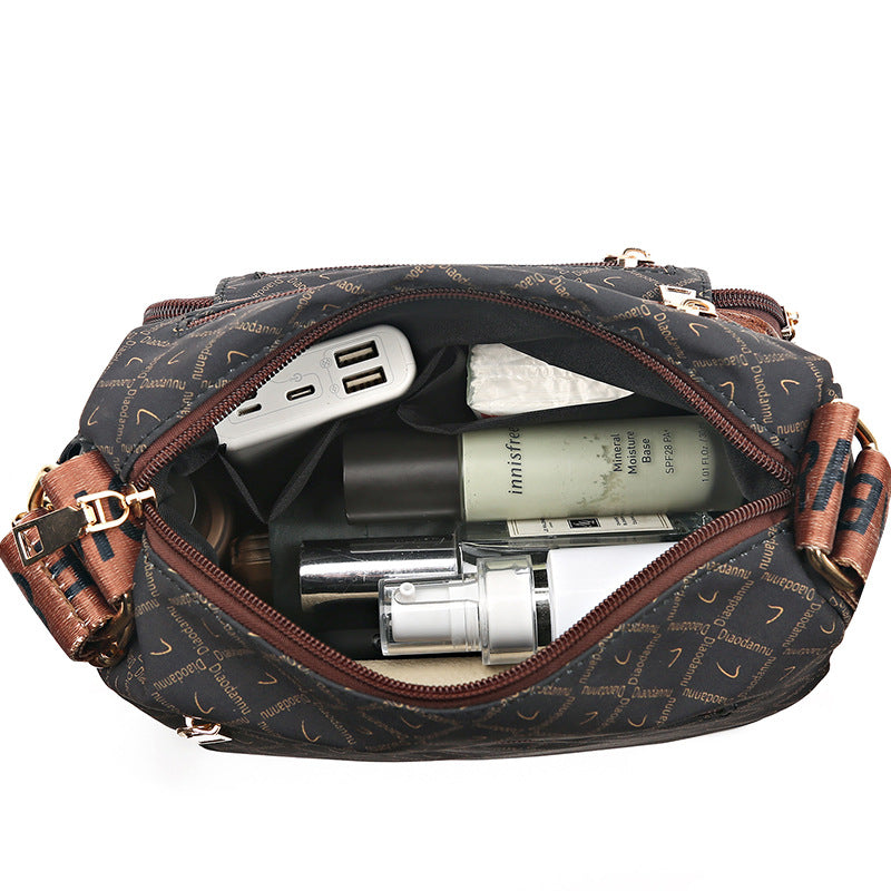 Printed Nylon Bag Crossbody Bag Women's Bag Middle-aged and Elderly Mother's Bag Lightweight Waterproof Shoulder Bag Casual Large Capacity Cloth Bag