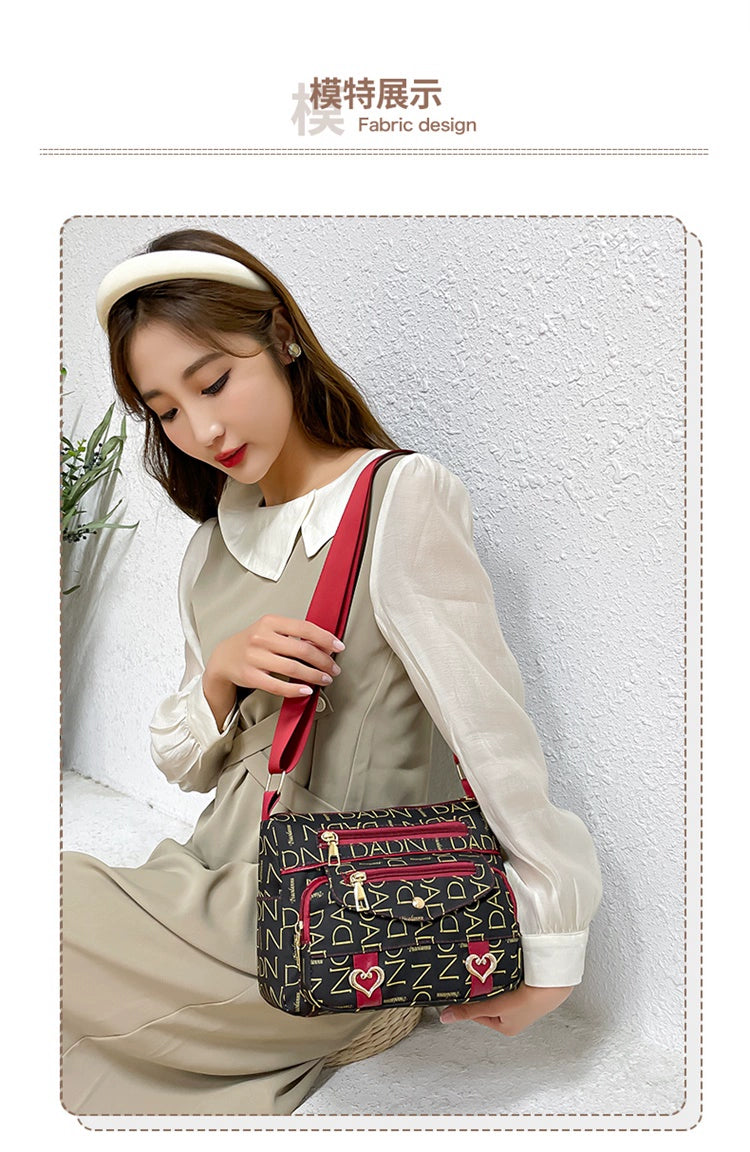 Printed Nylon Bag Crossbody Bag Women's Bag Middle-aged and Elderly Mother's Bag Lightweight Waterproof Shoulder Bag Casual Large Capacity Cloth Bag
