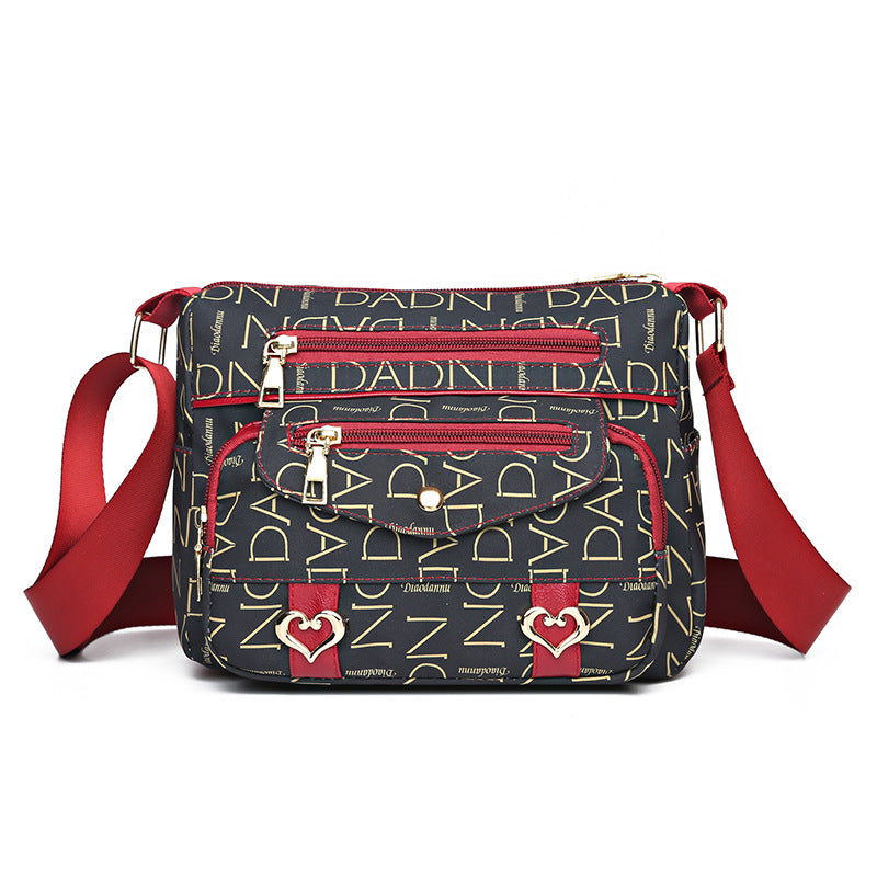 Printed Nylon Bag Crossbody Bag Women's Bag Middle-aged and Elderly Mother's Bag Lightweight Waterproof Shoulder Bag Casual Large Capacity Cloth Bag