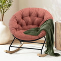 COLAMY Rocking Chair Nursery Upholstered Glider Rocker Accent Chair Saucer Armchair with Comfy Cushions Wood Base and Metal Legs for Living Room Bedroom Office Red