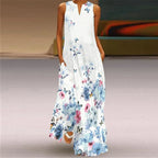 V-Neck Sleeveless Pocket Dress with Digital Print