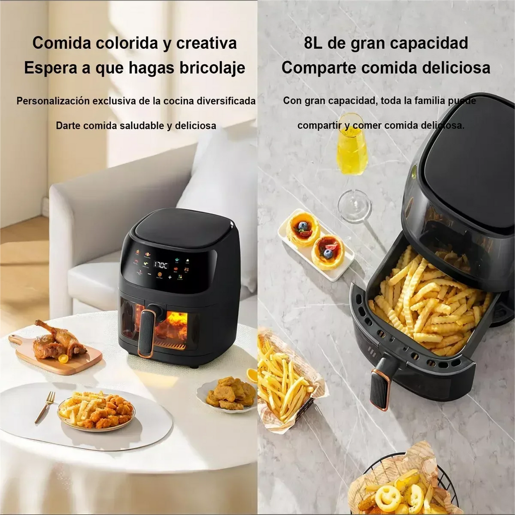 LCD screen Tactil Regulación Air Fryer 8L Large capacity Smart nonstick pot oil free fryer oven French fries roast chicken fryer