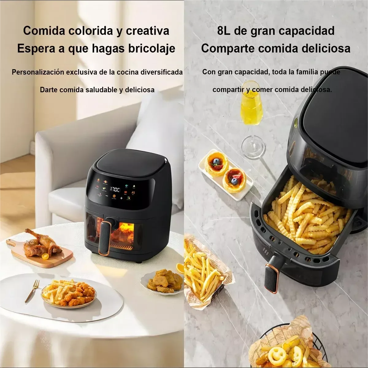 LCD screen Tactil Regulación Air Fryer 8L Large capacity Smart nonstick pot oil free fryer oven French fries roast chicken fryer