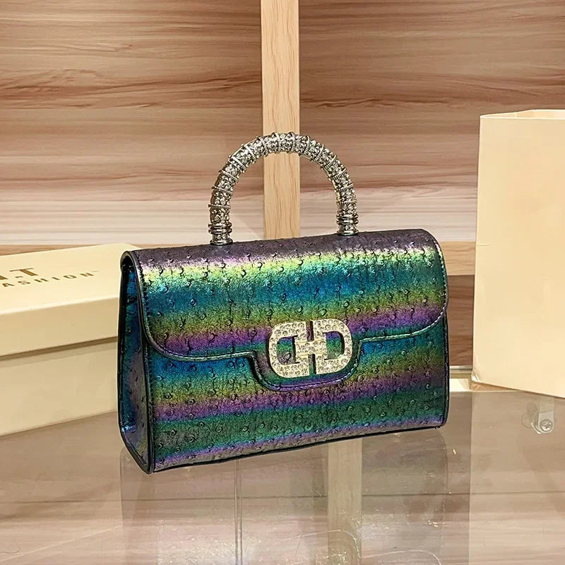 New ostrich pattern underarm handbag for ladies, light luxury diamond-encrusted, elegant single-shoulder crossbody bag