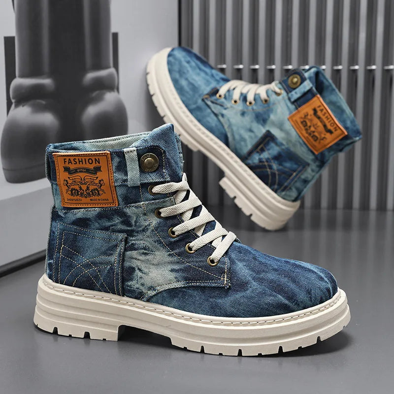 Spring High Top Mens Shoes 2025 Fashion Canvas Sneakers Plus Size Versatile Casual Shoes for Men New British Style Tooling Boots