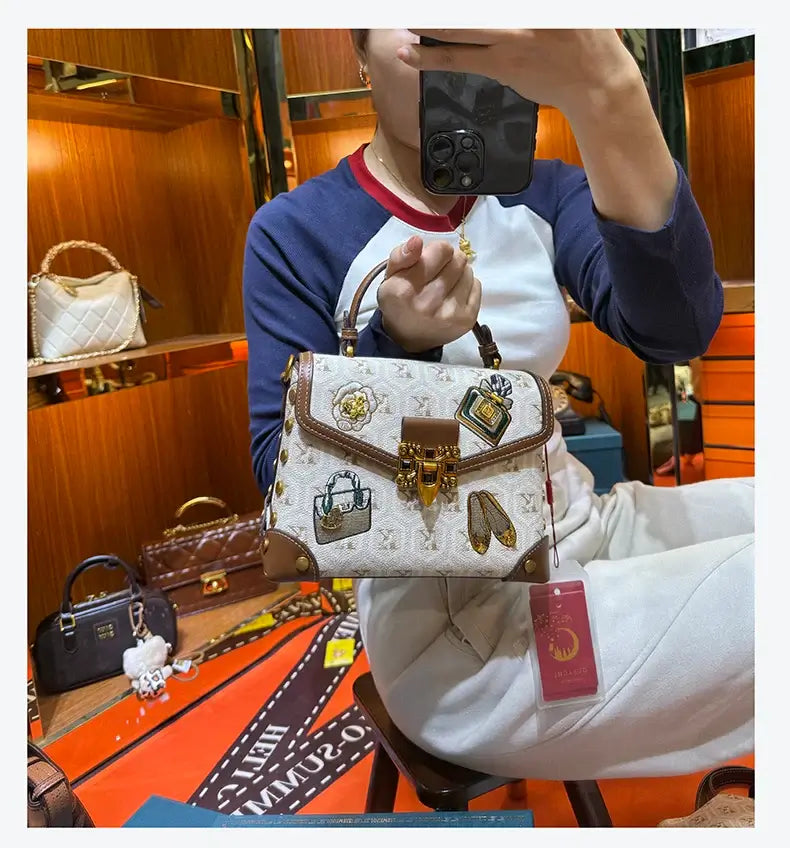 Designer handbag retro small square bag women's 2025 new autumn and winter high-end printed shoulder crossbody bag