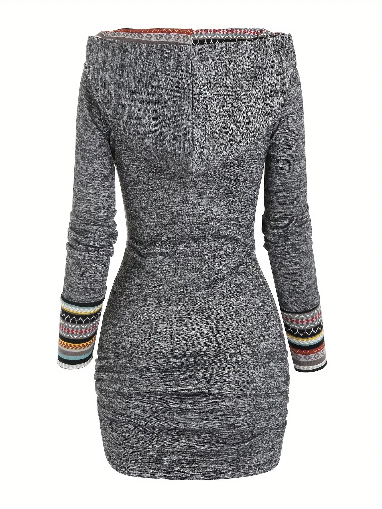 European and American explosions fashion women's ethnic style geometric stripe stitching hooded knitted long-sleeved tight dress