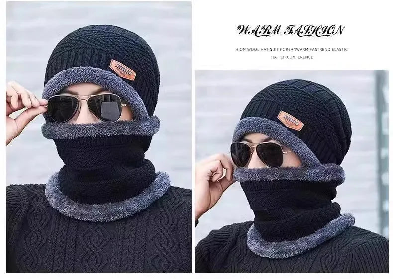 Winter Hats Knit Cap Men Women Velvet Hat Coral Fleece Scarf Outdoor Riding Hat Warm Thickening Plus Neck Mask Protect Cap