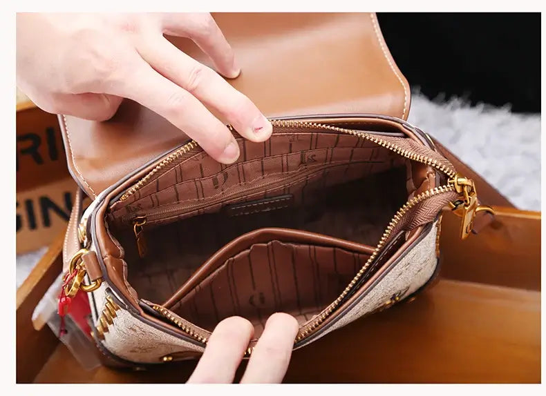 Designer handbag retro small square bag women's 2025 new autumn and winter high-end printed shoulder crossbody bag