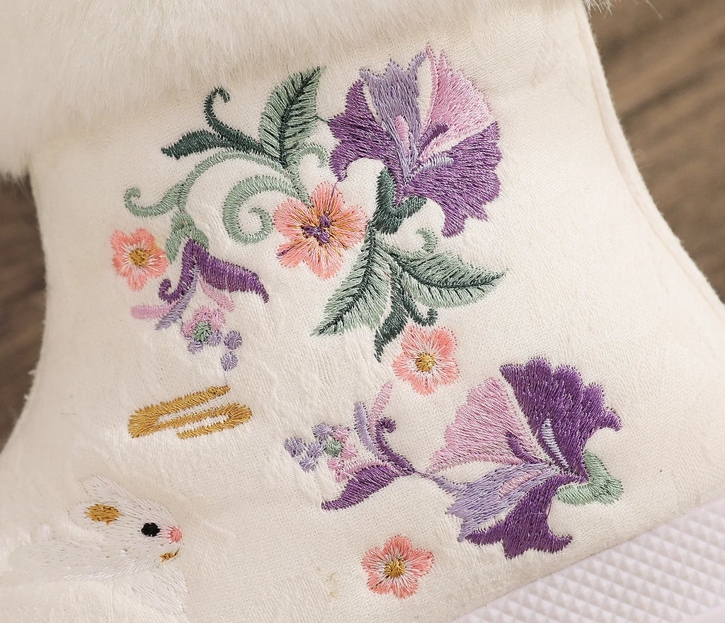 Fashion Winter Boots Women's Shoes Ethnic Style Embroidered Short Boots Women Warm Snow Shoes Female Antiquity Dance Flat Boot