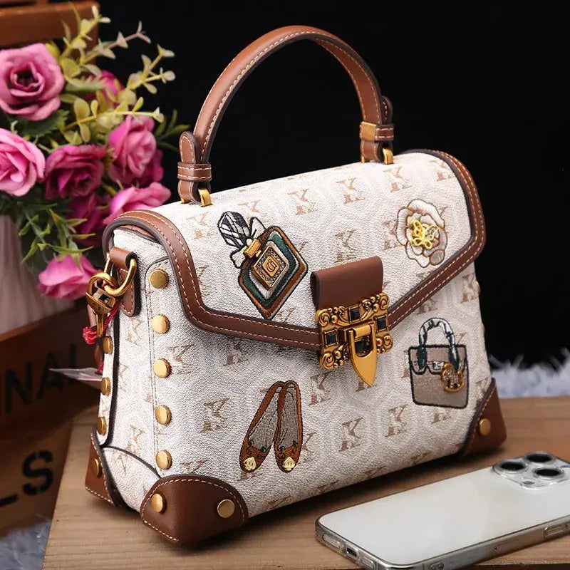 Designer handbag retro small square bag women's 2025 new autumn and winter high-end printed shoulder crossbody bag