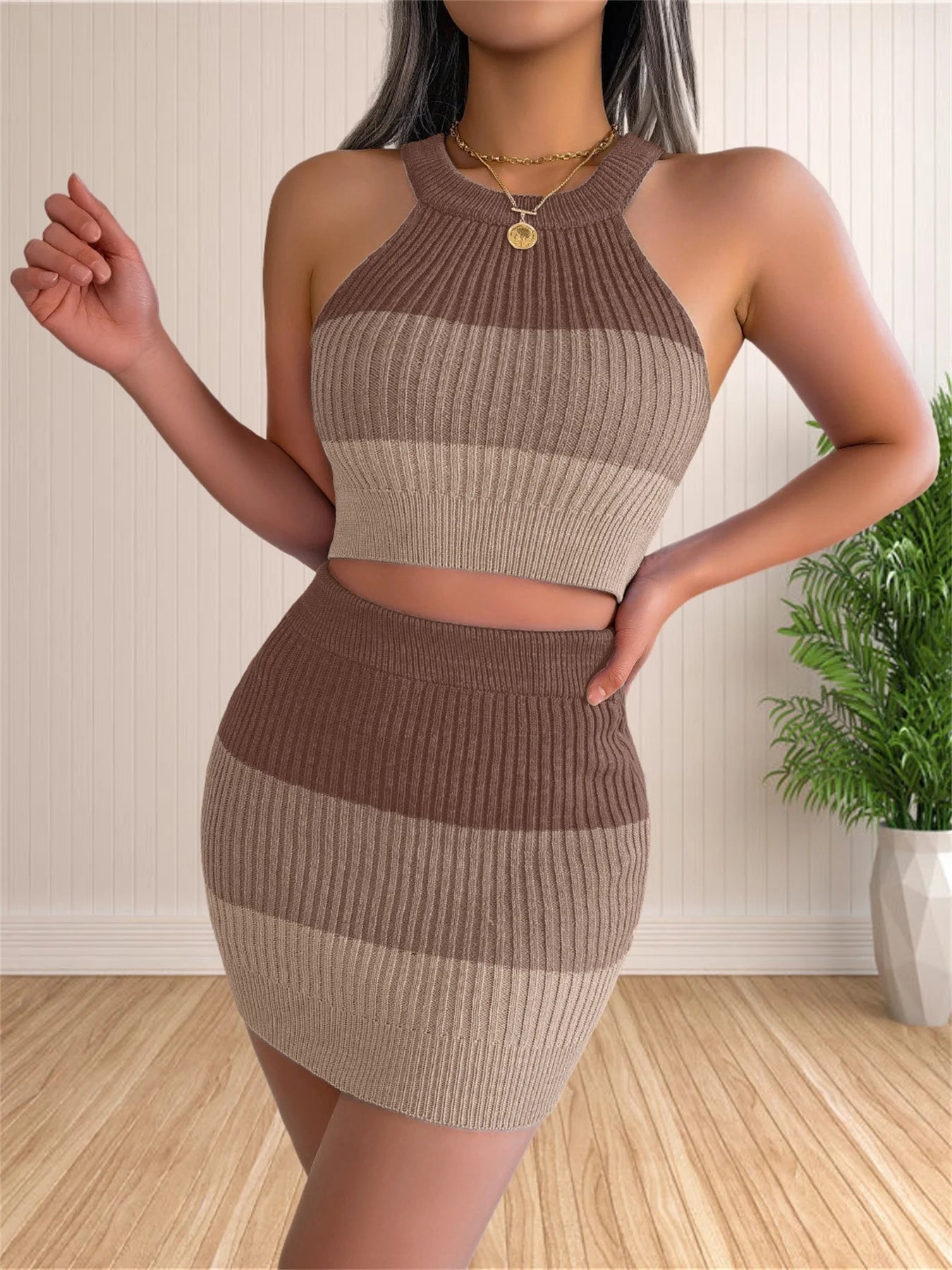Sweater Dress for Women Summer Heart Knit Crewneck Sleeveless Sweaters 2 Piece Outfits