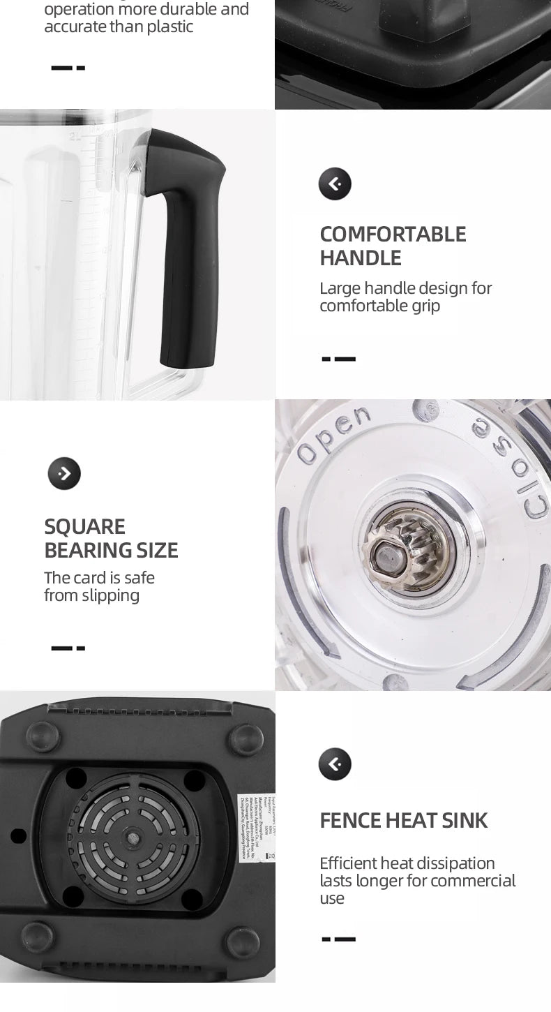 500W Heavy Duty Commercial Blender Stationary Mixer Ice Smoothies Appliances for Kitchen Professional High Power Food Processor