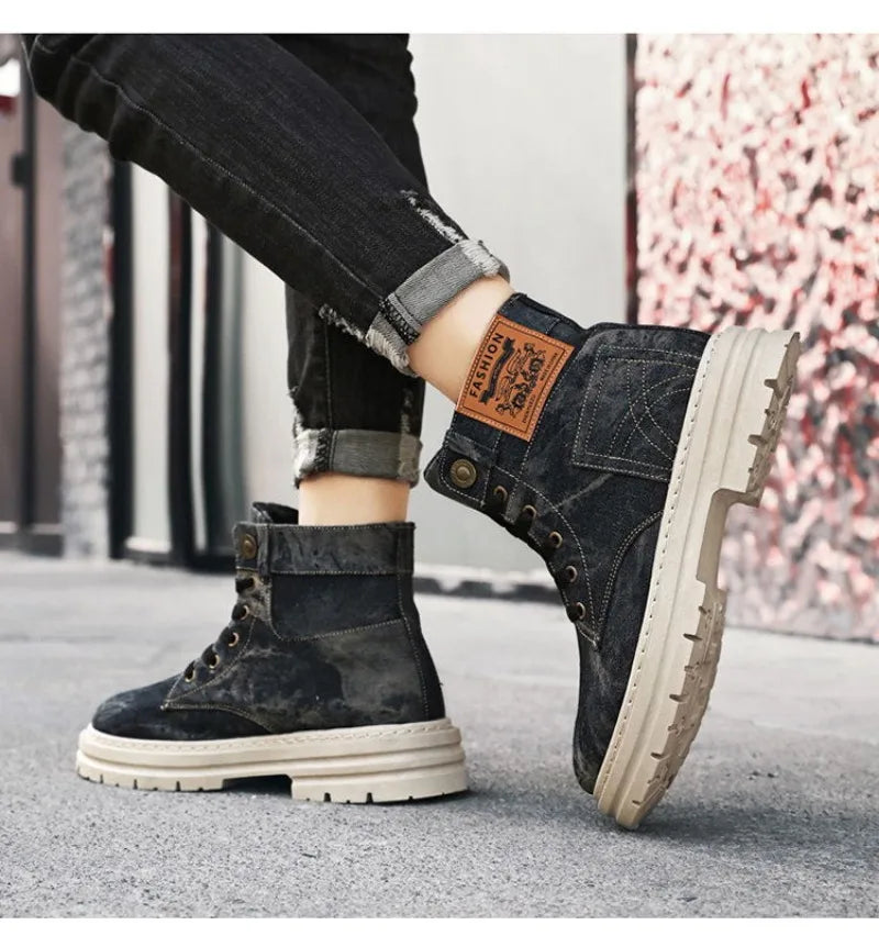 Spring High Top Mens Shoes 2025 Fashion Canvas Sneakers Plus Size Versatile Casual Shoes for Men New British Style Tooling Boots