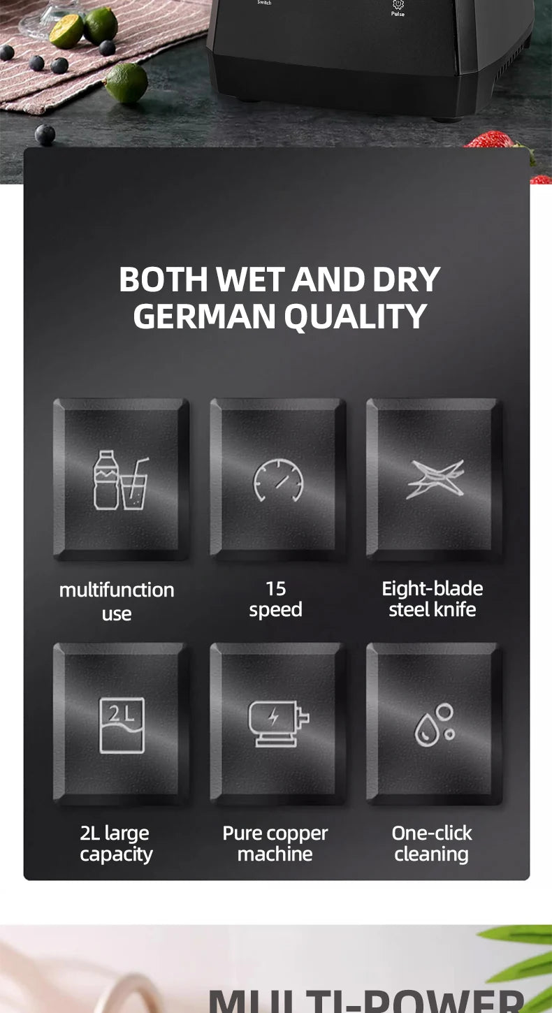 500W Heavy Duty Commercial Blender Stationary Mixer Ice Smoothies Appliances for Kitchen Professional High Power Food Processor