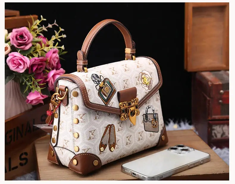 Designer handbag retro small square bag women's 2025 new autumn and winter high-end printed shoulder crossbody bag