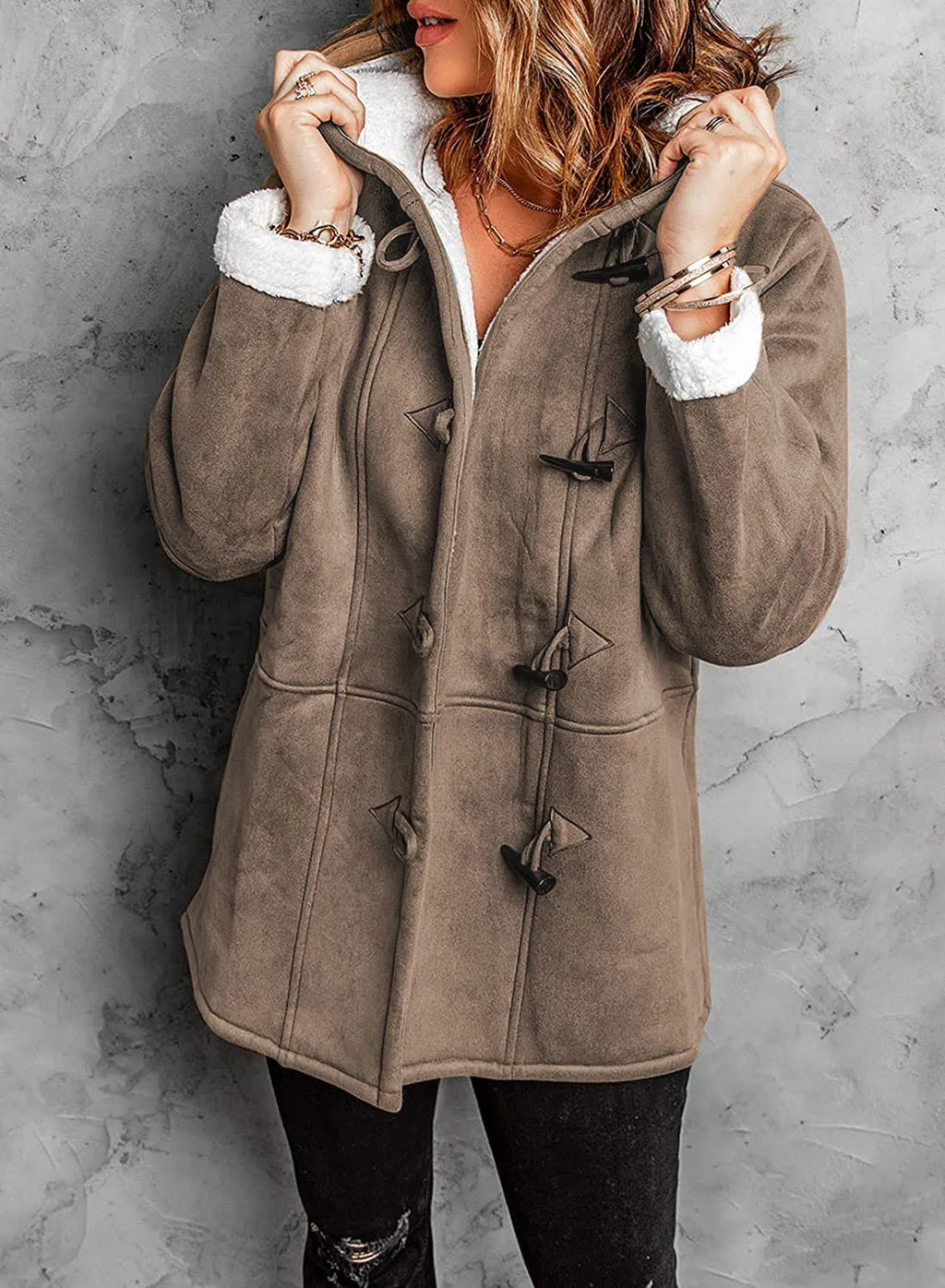 Coats Women Wool Thick Hooded Coat Pockets Single Breasted Full Sleeve Splice Jackets Warm Casual Blend Regular Autumn Winter