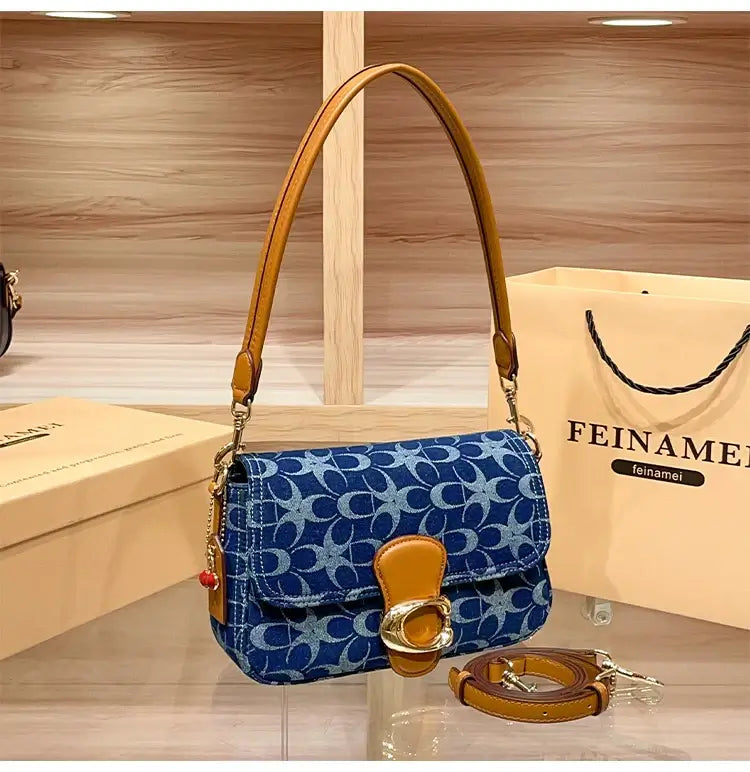 Ladies' armpit bag, light luxury retro denim canvas bag, fashionable 2025 new commuting high-end single shoulder crossbody bag