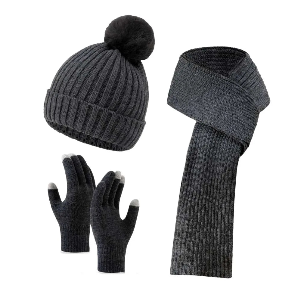 Beanies Cap Elastic Scarf and Hat Set Warmer Mittens Soft Cold Proof Gloves Acrylic Fibers Plush Ball Woolen Hat Daily