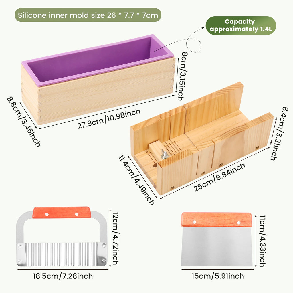 Soap Making Tools DIY Handmade Soap Making Kit Wooden Silicone Soap Rectangular Mold Stainless Steel Straight Cutter Wavy Cutter