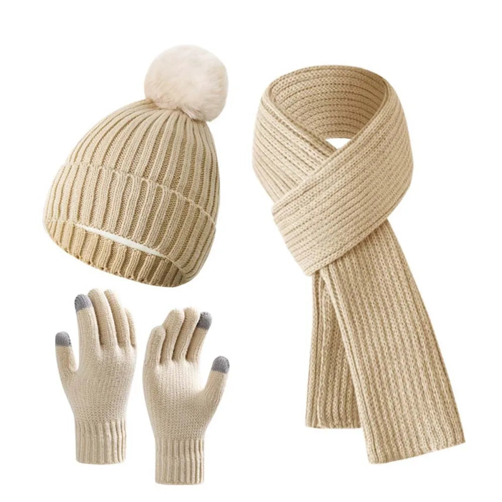 Beanies Cap Elastic Scarf and Hat Set Warmer Mittens Soft Cold Proof Gloves Acrylic Fibers Plush Ball Woolen Hat Daily