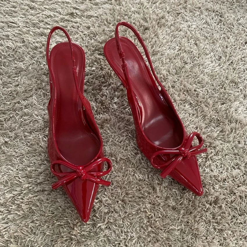 2025 New High Heels Women Weddings Bridal Shoes Bow Decoration Fashion Shallow Pointed Toe Elegant Slingbacks Ladies Pumps