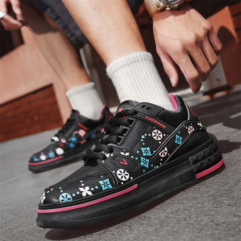 2025 Spring New Men's Shoes Fashion Printed Casual Board Shoes Thick Soles Increase All Comfortable Sports Shoes