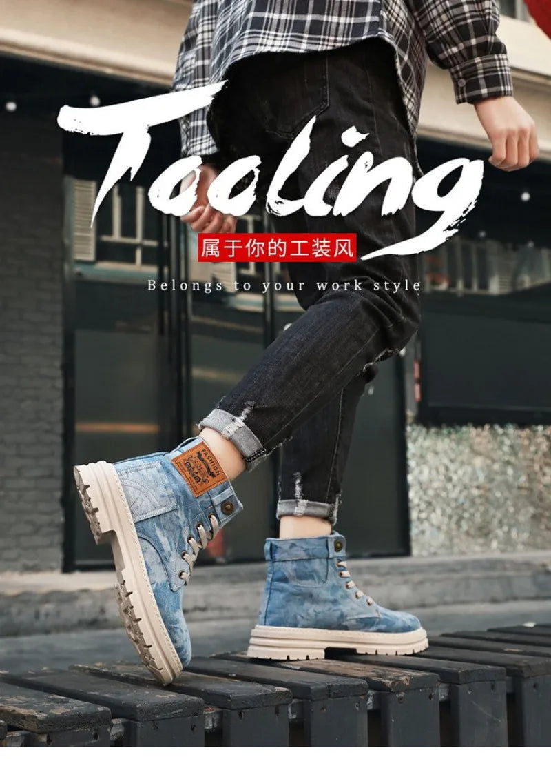 Spring High Top Mens Shoes 2025 Fashion Canvas Sneakers Plus Size Versatile Casual Shoes for Men New British Style Tooling Boots