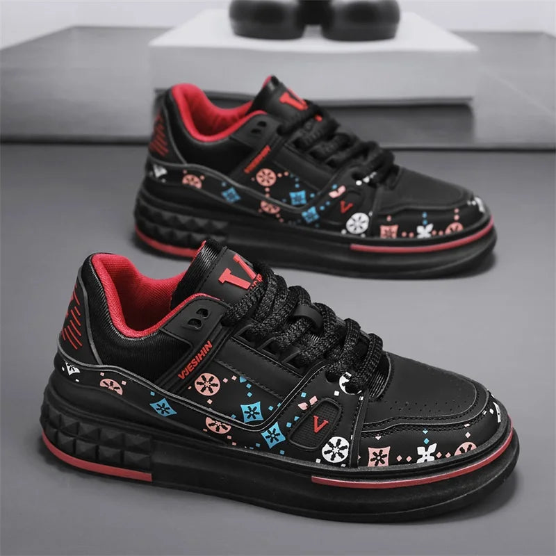 2025 Spring New Men's Shoes Fashion Printed Casual Board Shoes Thick Soles Increase All Comfortable Sports Shoes